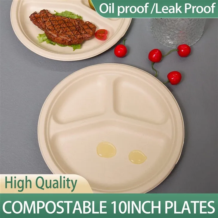 9-Inch 3-Compartment Round Plate - Eco-Friendly, Durable Tableware For Serving Main Dishes, Sides, And Desserts, Perfect For Catering, Restaurants, And Takeout Services